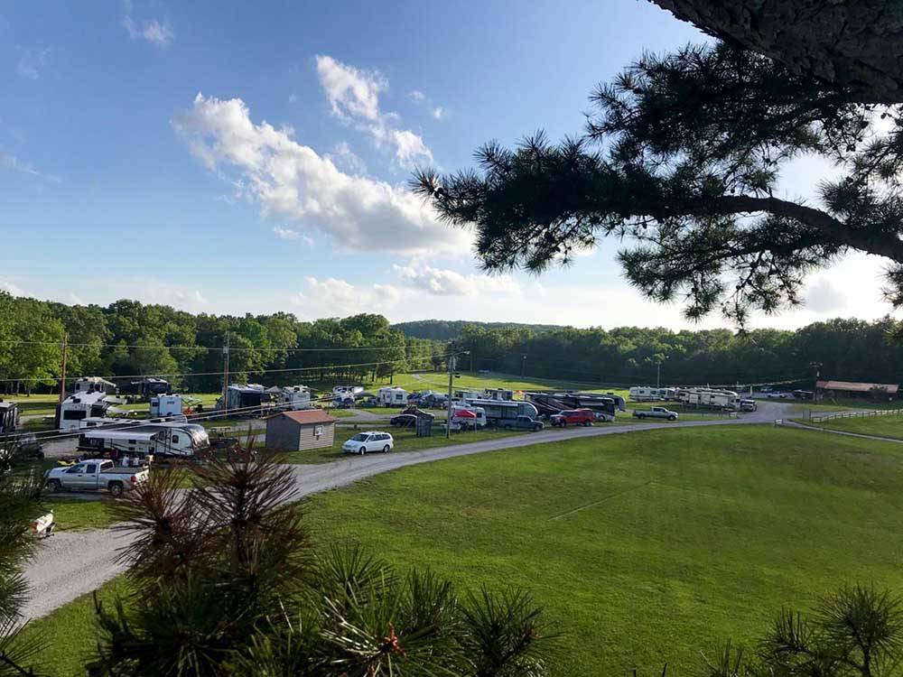 An aerial shot of the sites at BIGFOOT ADVENTURE RV PARK & CAMPGROUND
