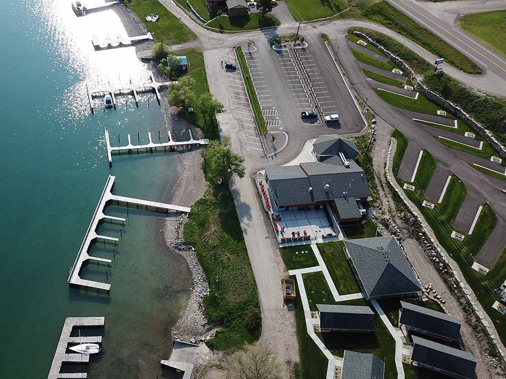 An aerial view of the boat slips at BIG ARM RESORT & CASINO