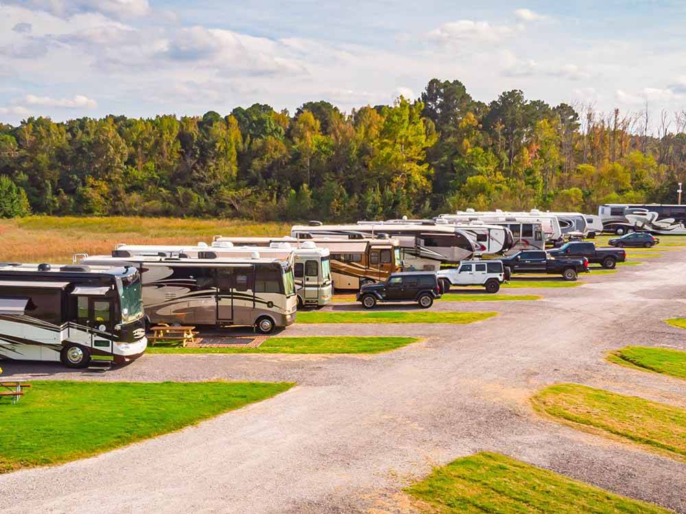 A row of gravel back in RV sites at HAWKINS POINTE PARK, STORE & MORE
