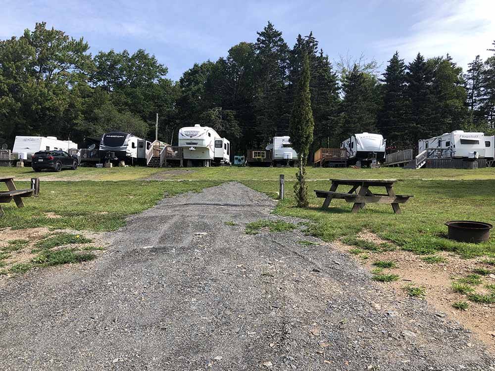 A gravel RV site with a picnic table at JAGGARS POINT OCEANFRONT CAMPGROUND RESORT