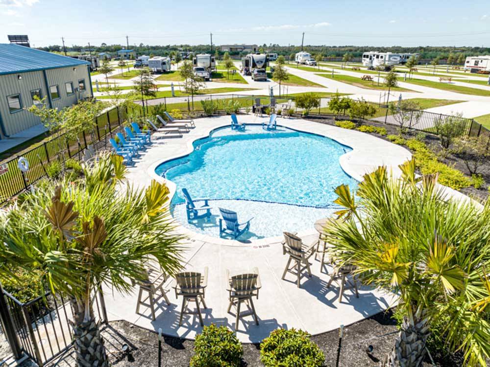 An overhead view of the swimming pool at REEL CHILL RV RESORT