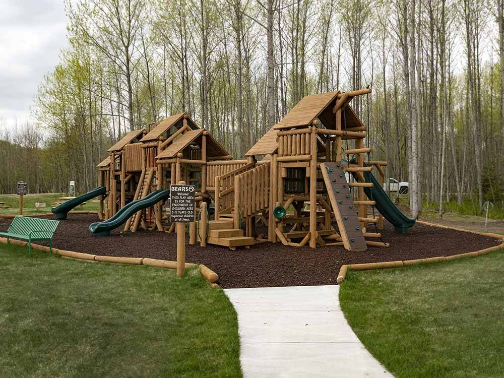 The wooden playground equipment at MONT DU LAC RESORT