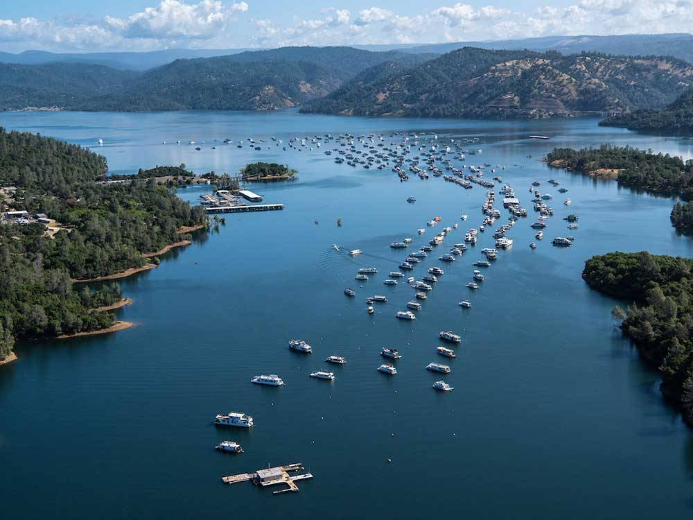 Aerial view of boats in the water at RIVER REFLECTIONS RV PARK & CAMPGROUND