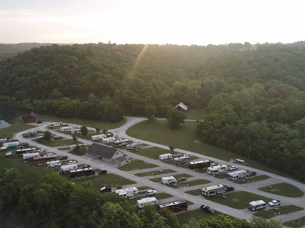 An aerial view of the campsites at DENTON FERRY RV PARK & CABIN RENTAL