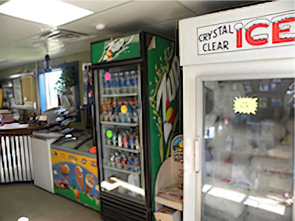 The soda refrigerator and ice box in the general store at COUNTRYSIDE CAMPGROUND