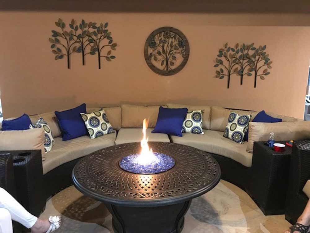 Inside lodge with beautiful fire pit at DESERTSCAPE