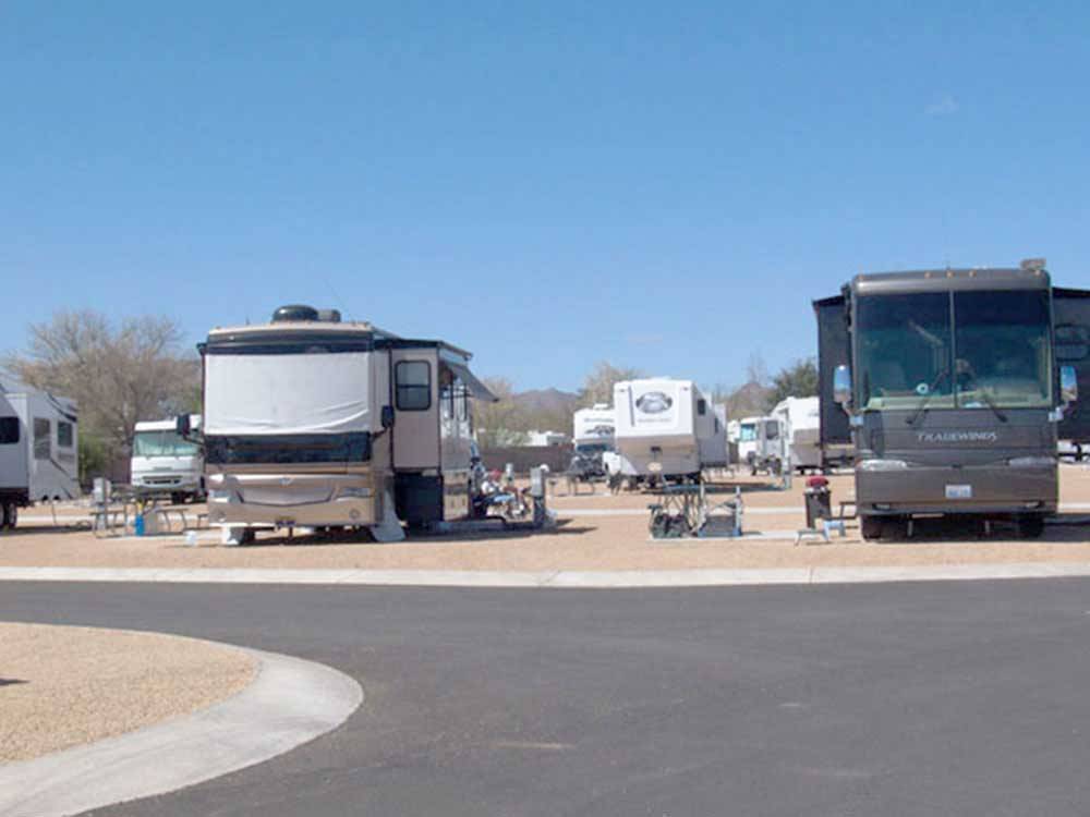 RVs and trailers at campground at DE ANZA RV RESORT