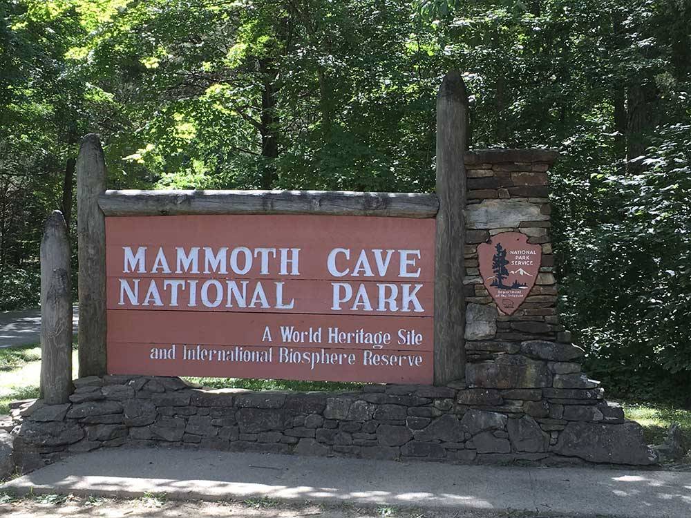 Rustic sign for Mammoth Cave National Park at SINGING HILLS RV PARK