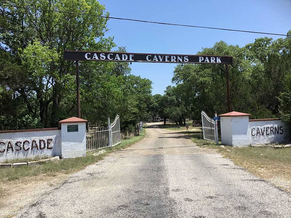 The front driveway and sign at CASCADE CAVERNS & CAMPGROUND