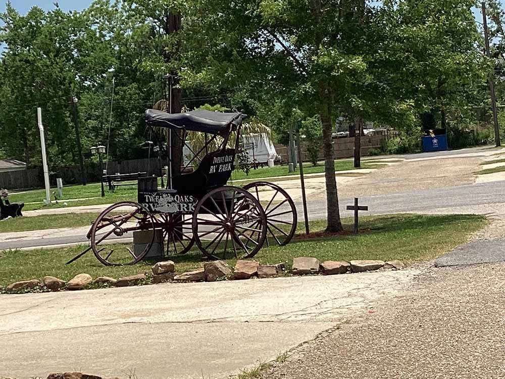 An old horse pulled buggy at TWELVE OAKS RV PARK