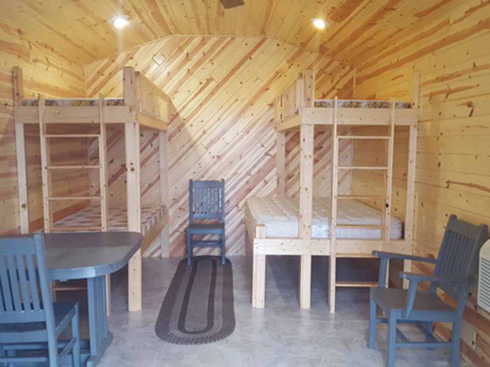 Bunk beds in a rental cabin at COUNTY LINE RV PARK & CAMPGROUND