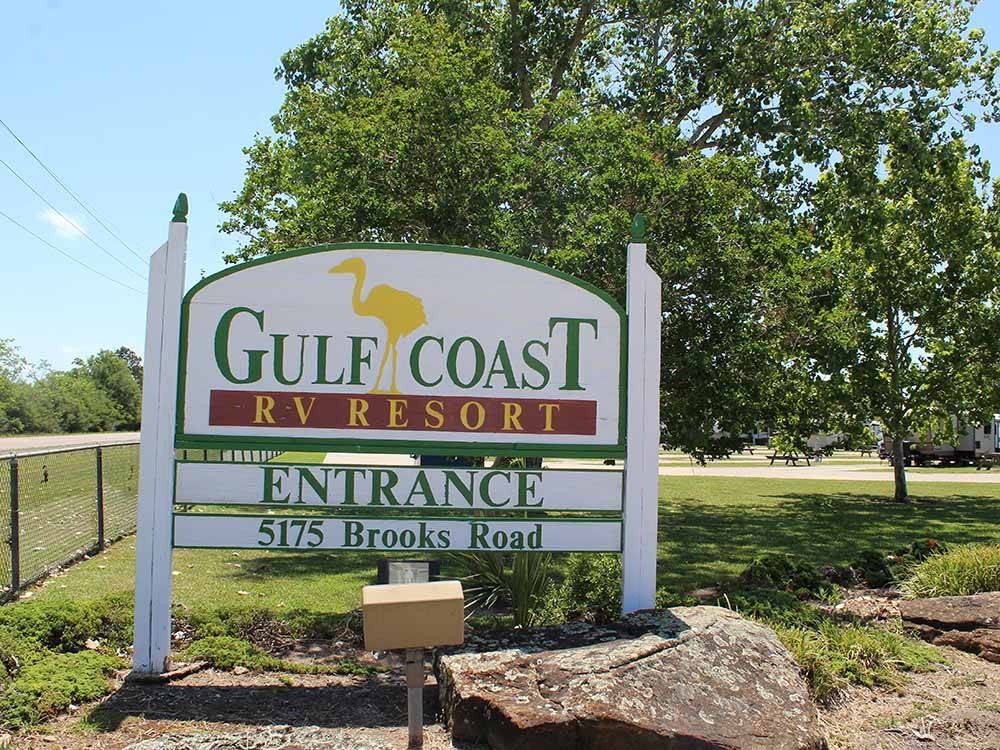 The front entrance sign at GULF COAST RV RESORT