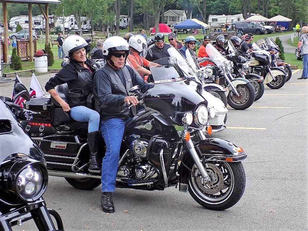 A group of bikers getting ready to ride at MOUNTAIN PINES CAMPGROUND