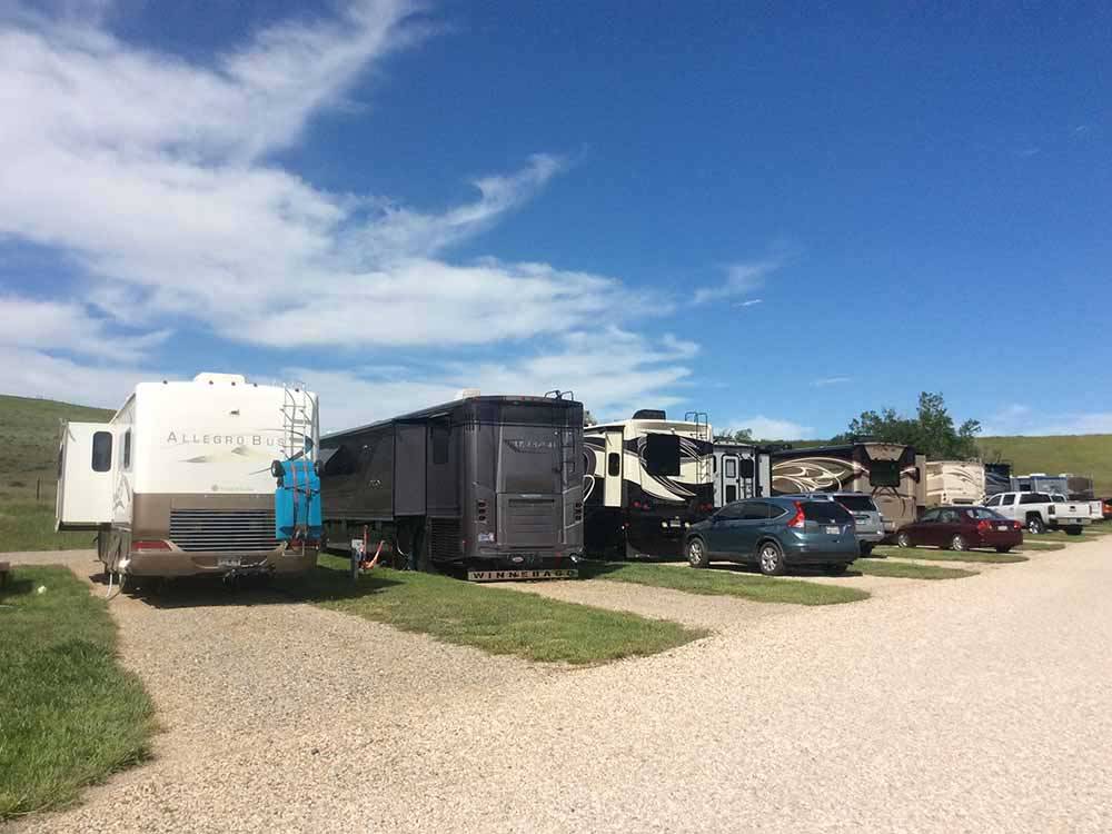 A row of full pull thru RV sites at PETER D'S RV PARK