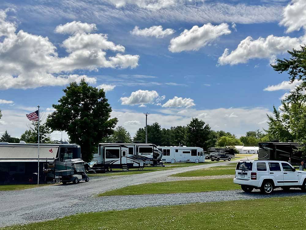 A row of gravel RV sites at PUMPKIN PATCH RV RESORT