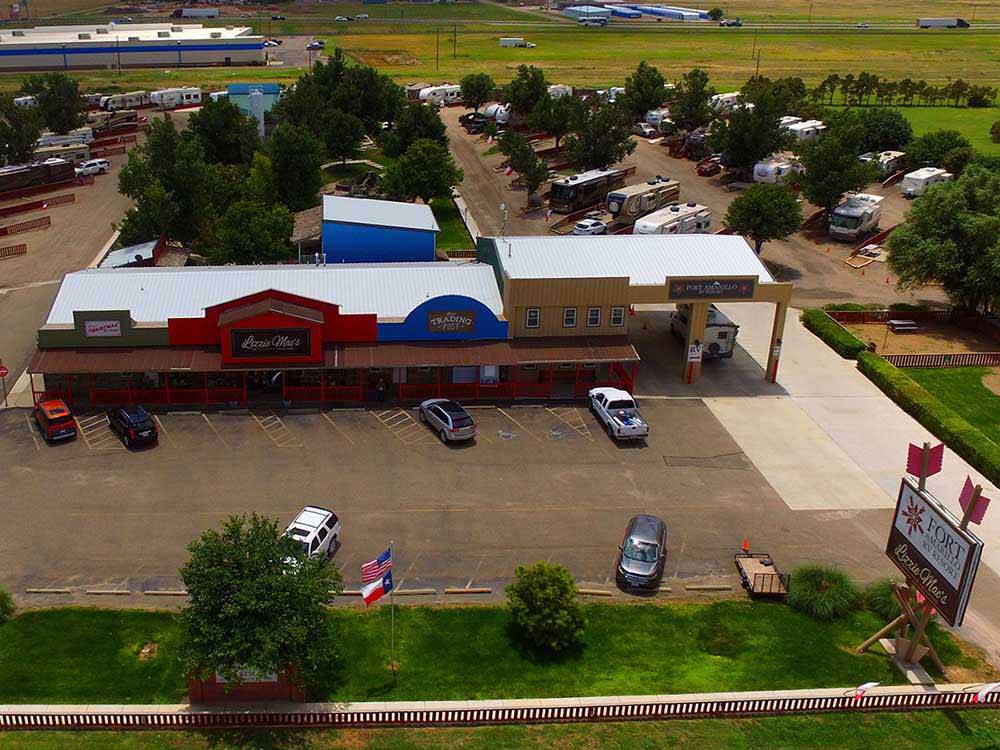 Aerial view of entrance at FORT AMARILLO RV RESORT