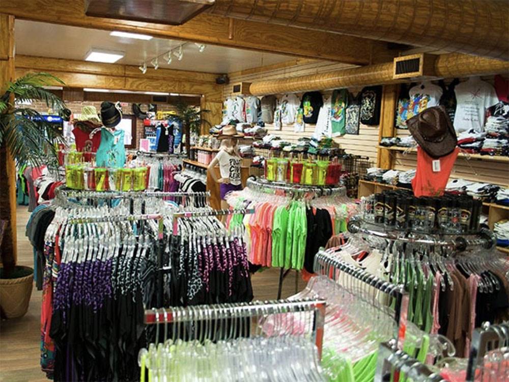 Clothing items inside the general store at PIRATE COVE RESORT & MARINA