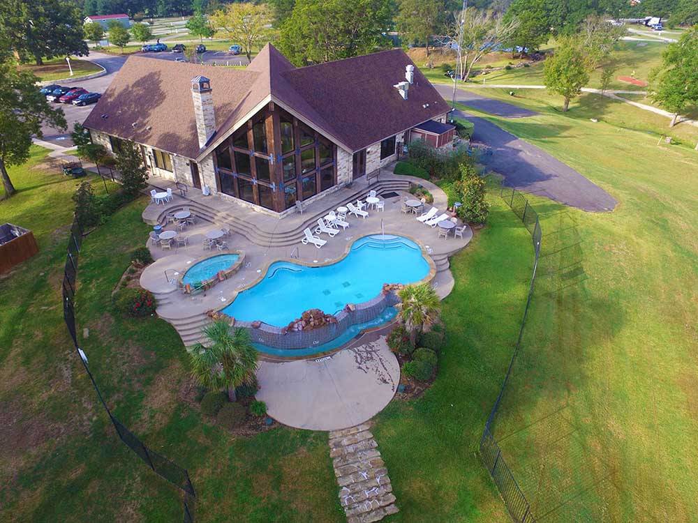 Aerial view of swimming pool and office at MILL CREEK RANCH RESORT