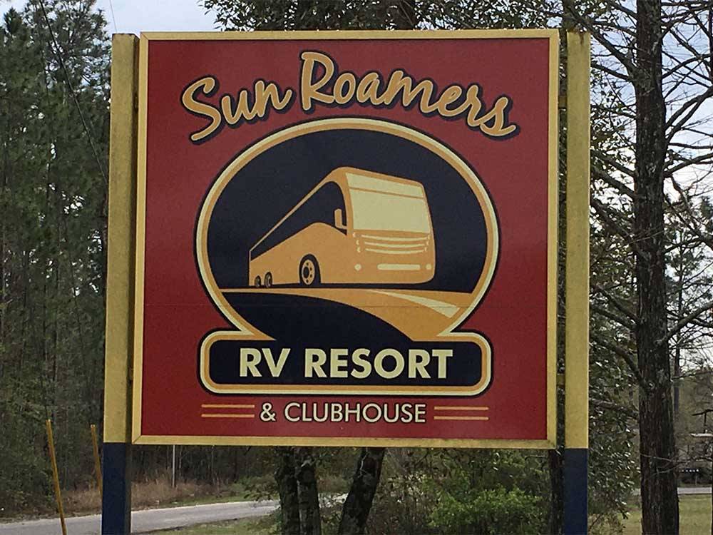 The front entrance sign at SUN ROAMERS RV RESORT