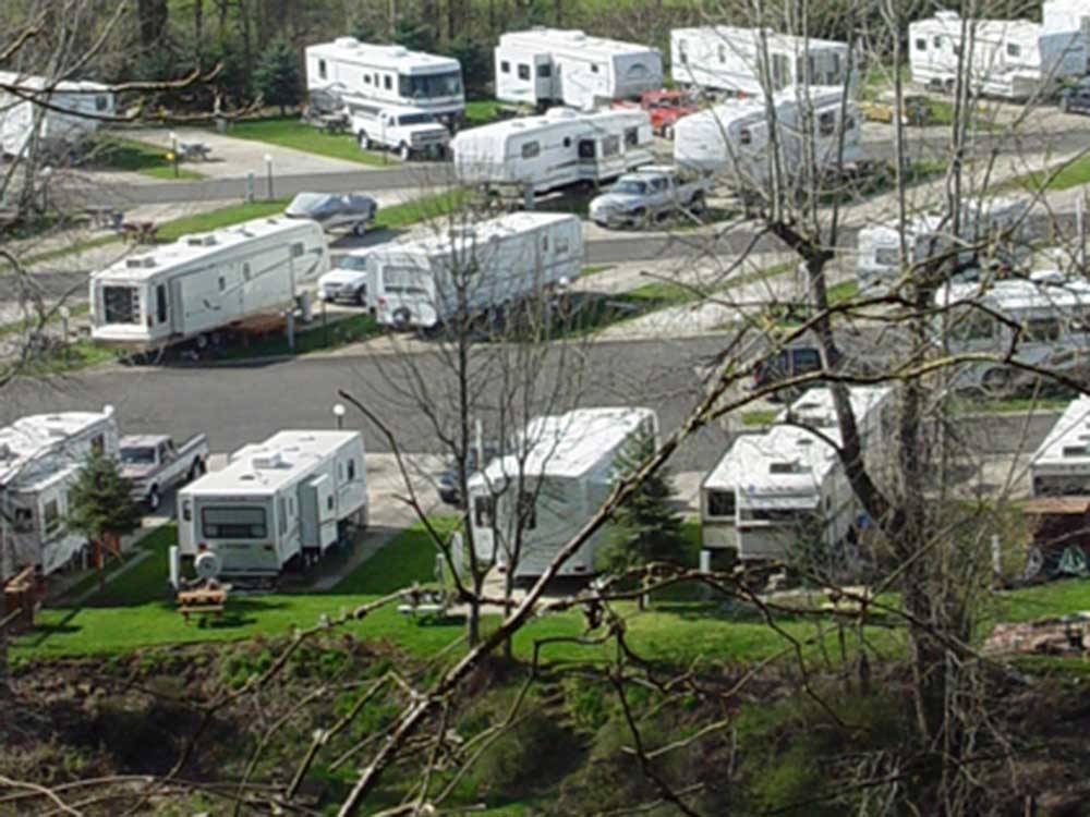 An aerial view of the campsites at SANDY RIVERFRONT RV RESORT