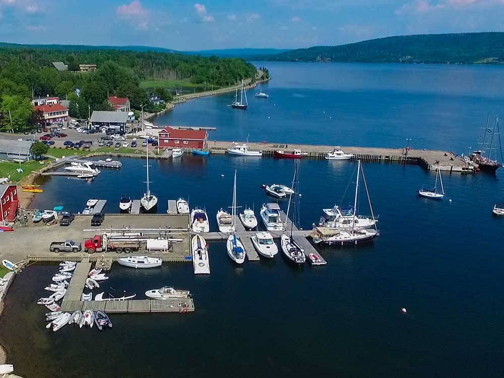 Aerial view of boats docked at ADVENTURES EAST CAMPGROUND & COTTAGES