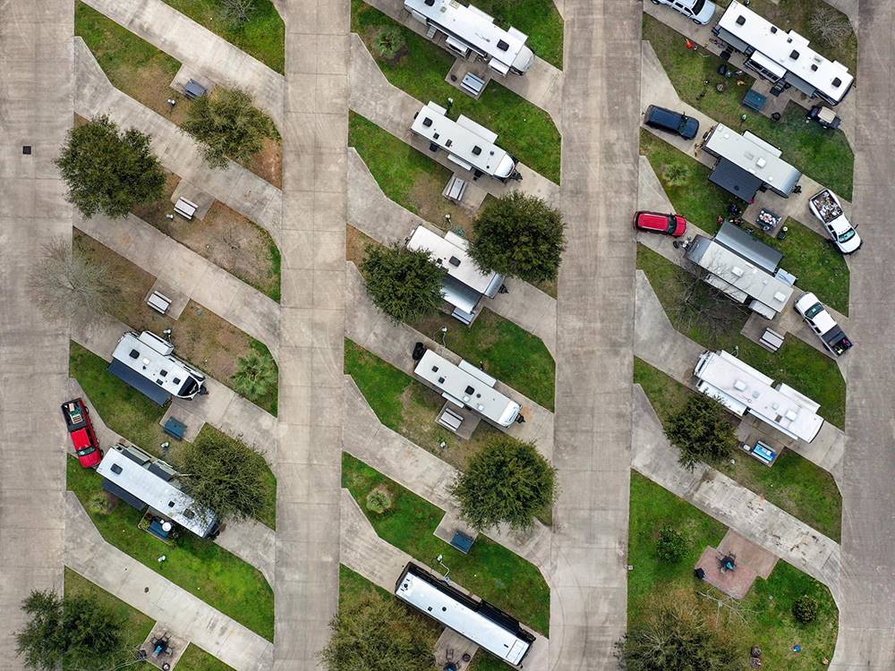 Aerial view of the RV sites at RAYFORD CROSSING RV RESORT
