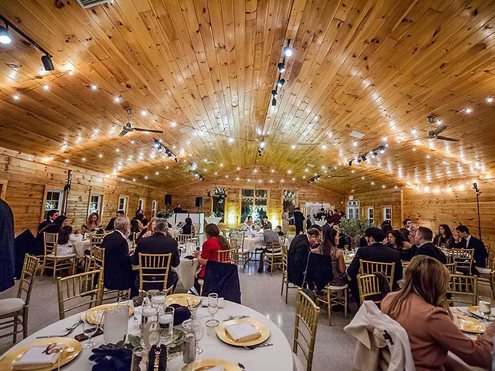 A wedding reception in the rec hall at AMERICAN WILDERNESS CAMPGROUND