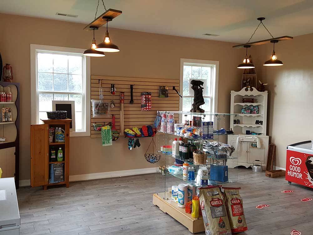 The merchandise in the general store at DAN RIVER CAMPGROUND