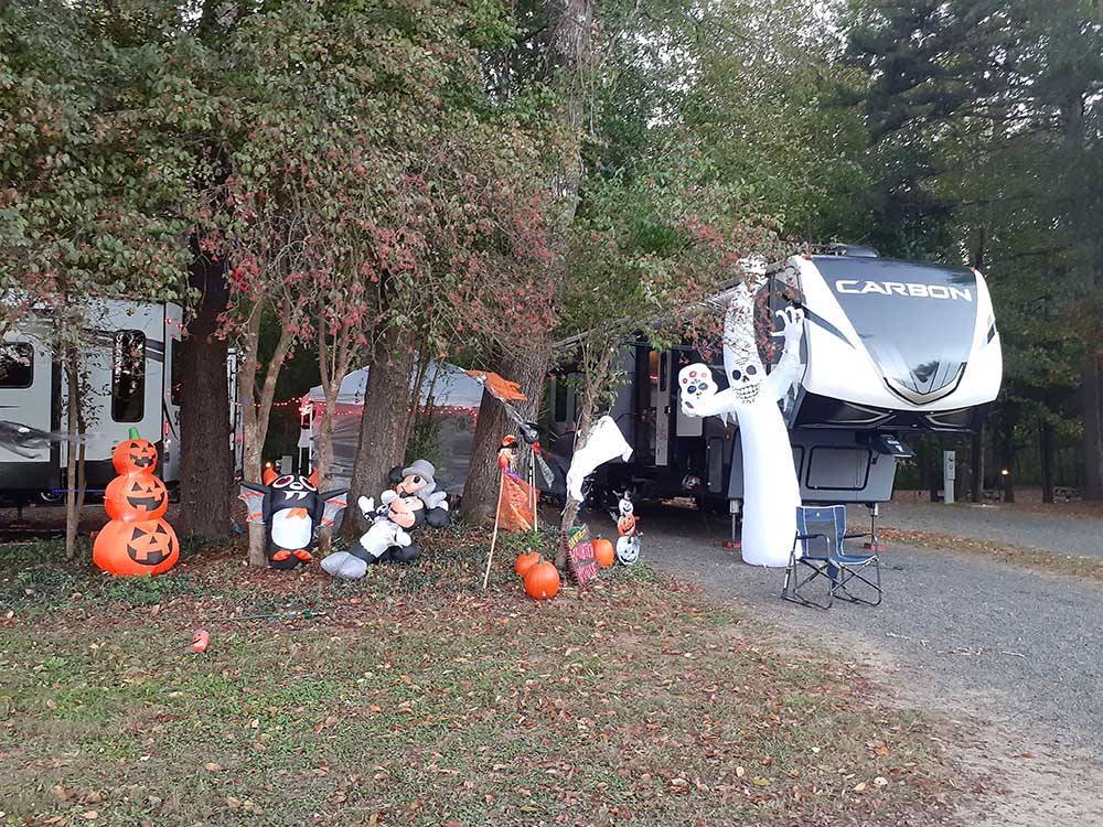 Halloween decorations by a RV site at DAN RIVER CAMPGROUND