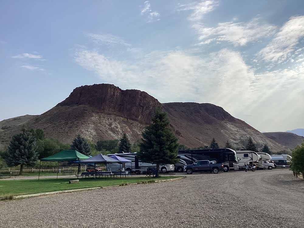 The gravel road to the RV sites at CHALLIS GOLF COURSE RV PARK