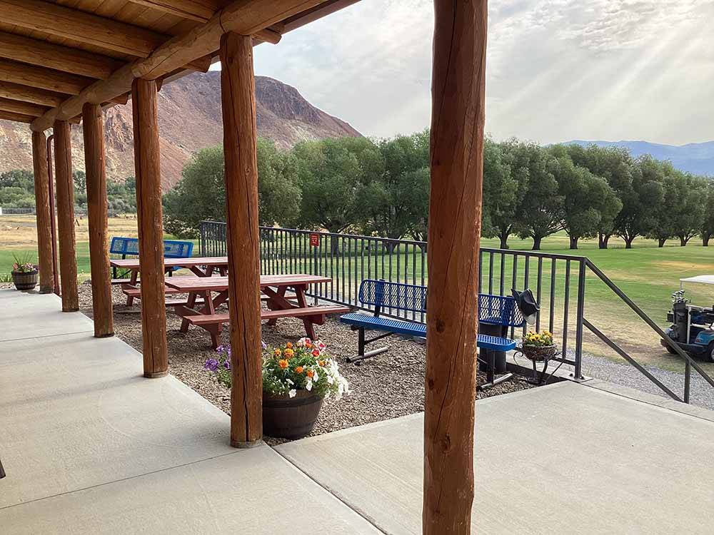 A seating area at the main building at CHALLIS GOLF COURSE RV PARK