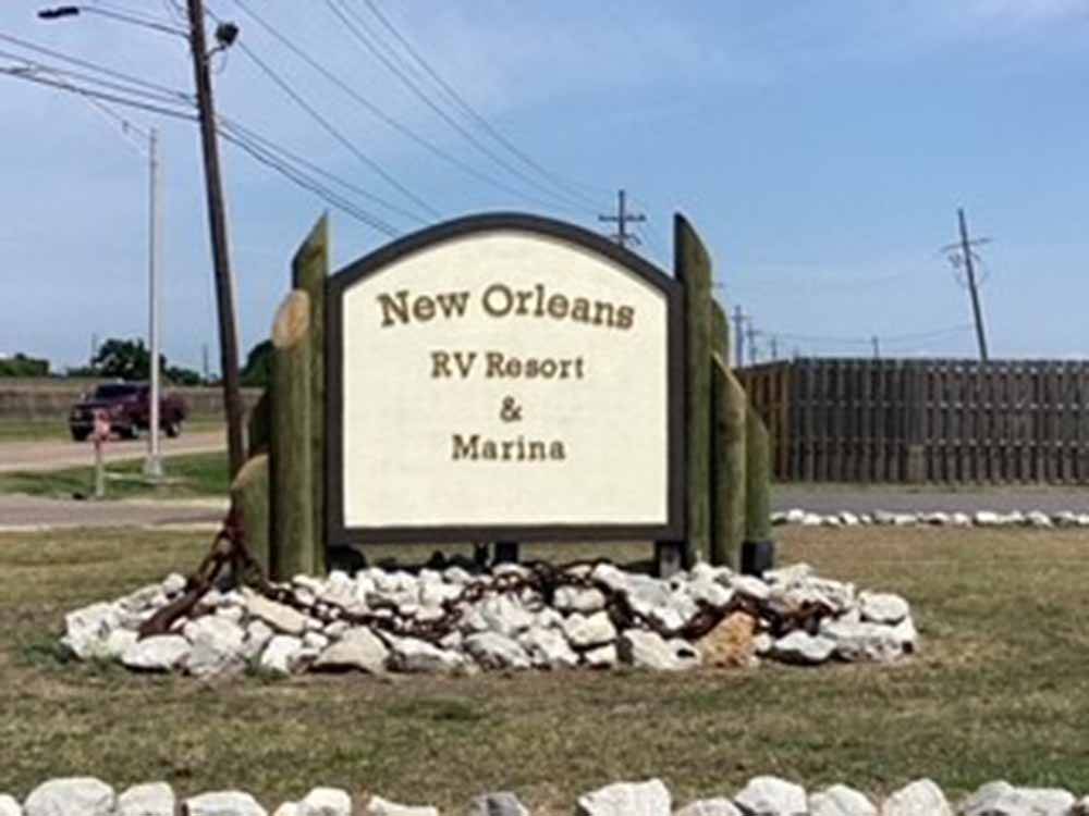 The front entrance sign at NEW ORLEANS RESORT AND MARINA