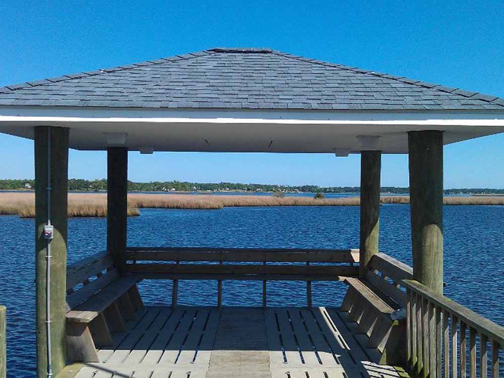 The gazebo over the water at WHITE OAK SHORES CAMPING & RV RESORT