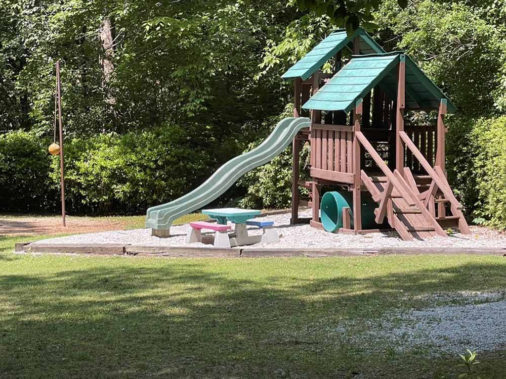 The playground equipment at SOLITUDE POINTE CABINS & RV PARK