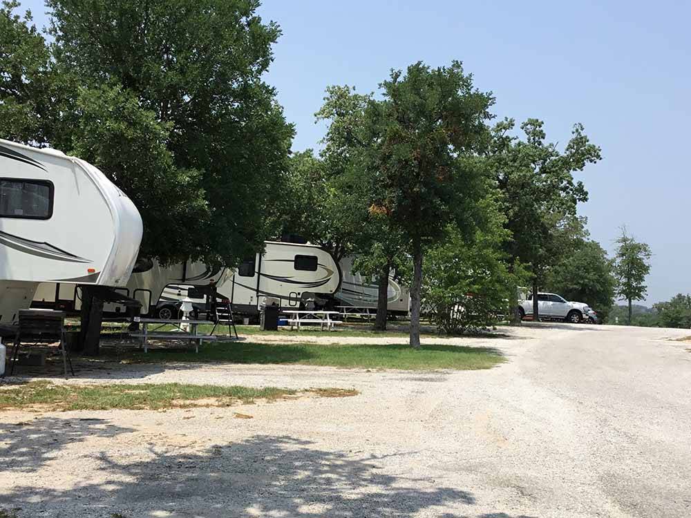 A row of gravel RV sites at BENNETT'S RV RANCH