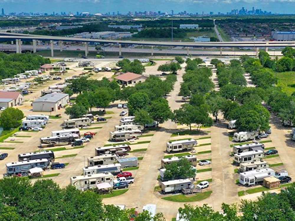 An overhead view of the campground at JETSTREAM RV RESORT PEARLAND