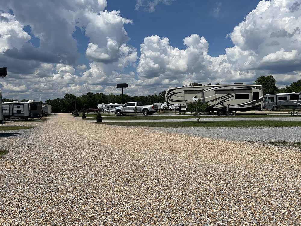 A row of gravel RV sites at MONTGOMERY SOUTH RV PARK & CABINS