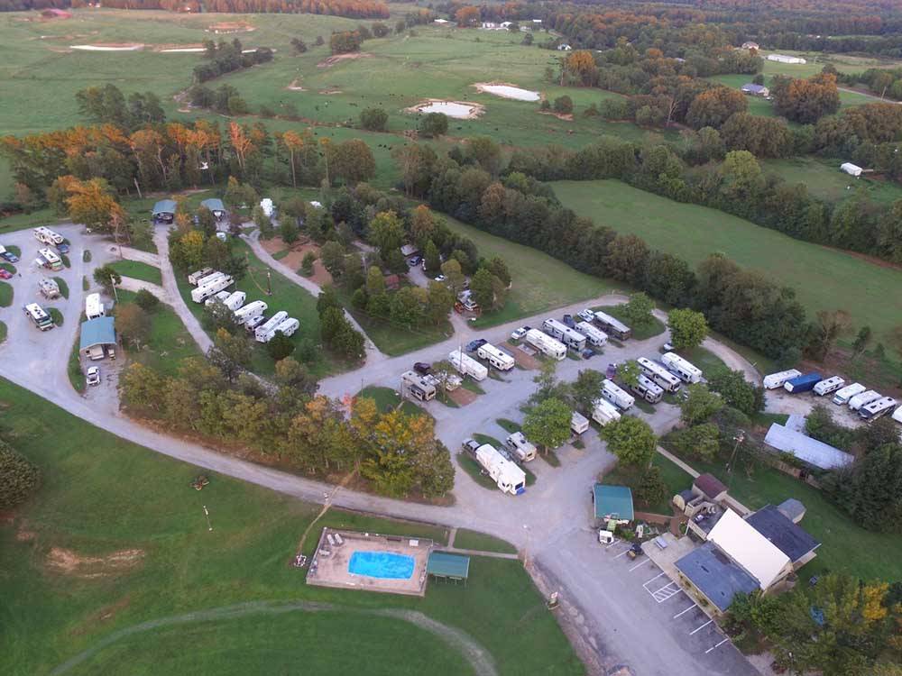 An aerial view of the campsites at PARKERS CROSSROADS CAMPGROUND