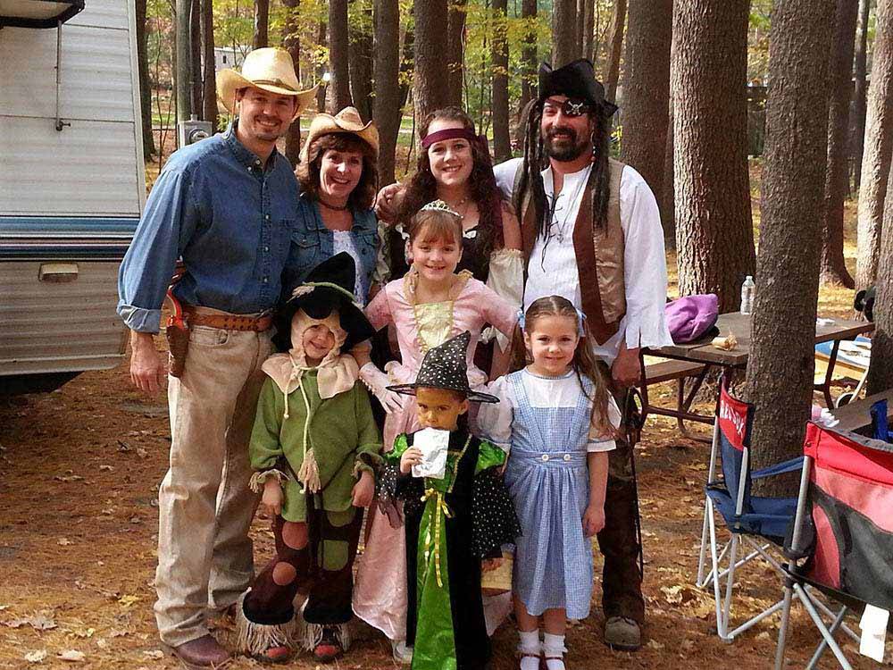 A group of people in Halloween costumes at CIRCLE CG FARM CAMPGROUND