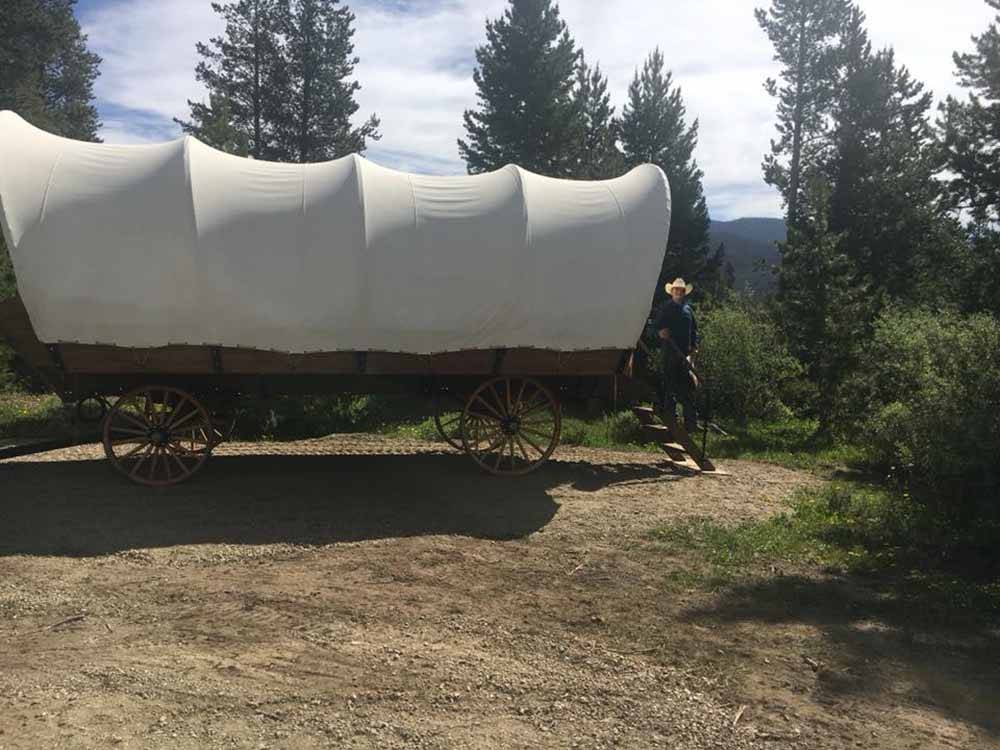 One of rental covered wagons at WINDING RIVER RESORT