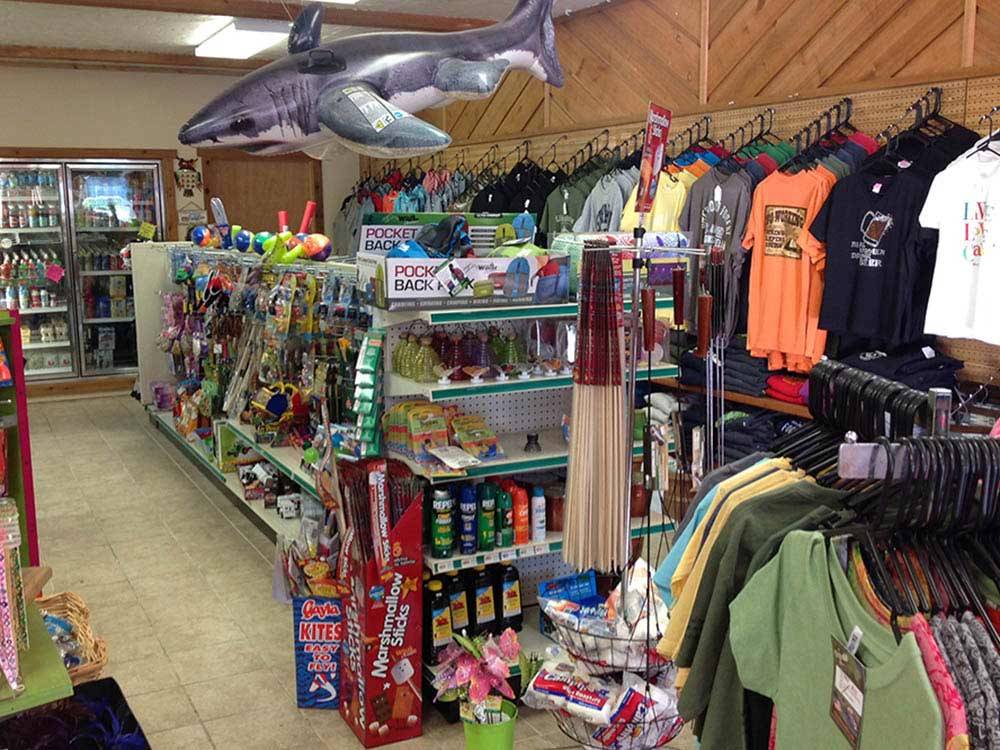 General Store interior with clothing, food and groceries at SHERWOOD FOREST CAMPING & RV PARK