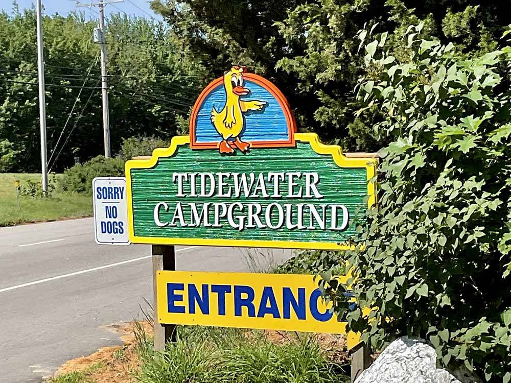 The front entrance sign at TIDEWATER CAMPGROUND