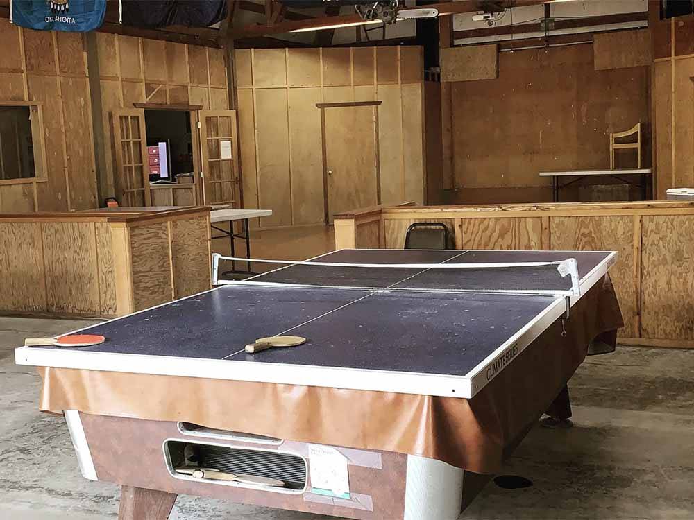 The ping pong/pool table in the rec room at KLAMATH CAMPER CORRAL