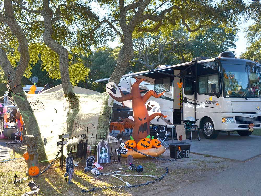 Halloween decorations at campsites at OCEAN LAKES FAMILY CAMPGROUND