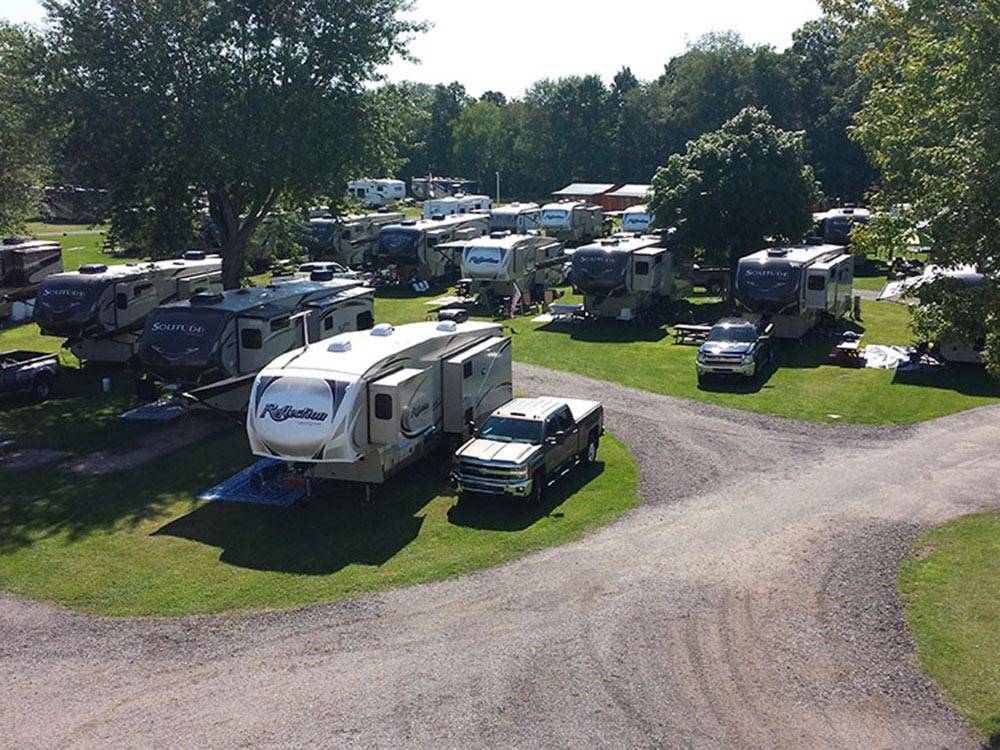 Aerial view of trailers camping at ELKHART CAMPGROUND