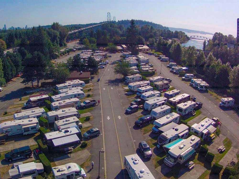 An aerial view of the campsites at CAPILANO RIVER RV PARK