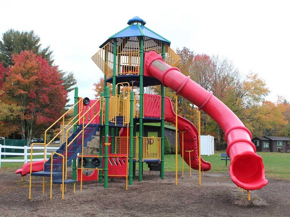The colorful playground equipment at JELLYSTONE PARK ™ AT BIRCHWOOD ACRES