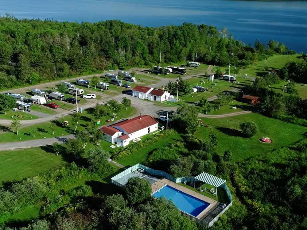 Aerial view of the campground at BRAS D'OR LAKES CAMPGROUND ON THE CABOT TRAIL