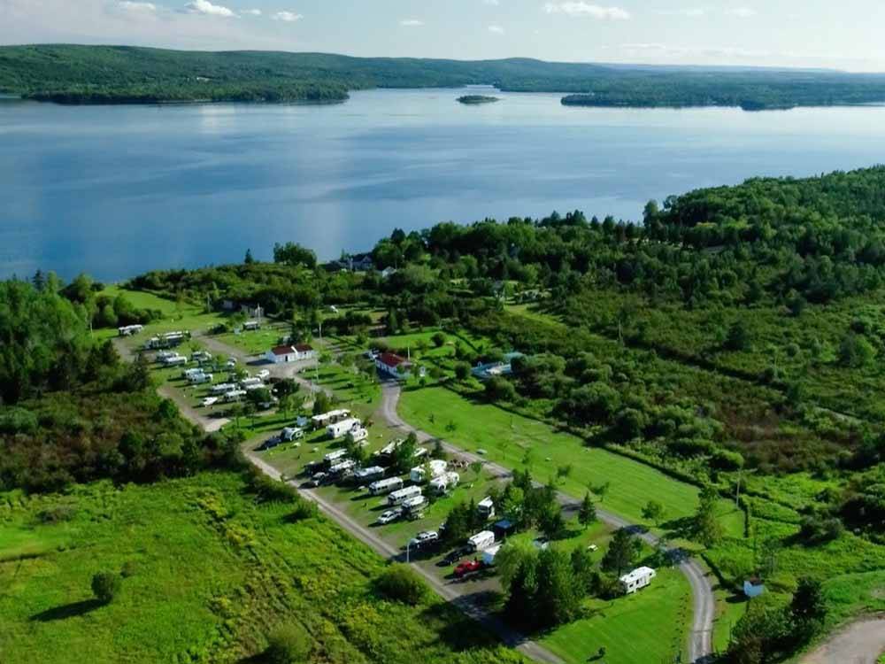 Magnificent view of lake and campground at BRAS D'OR LAKES CAMPGROUND ON THE CABOT TRAIL