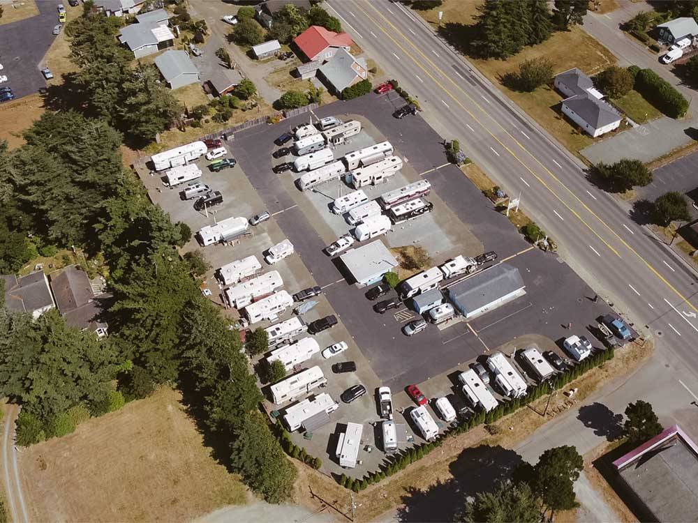 Overhead view of RVs onsite at BANDON RV PARK